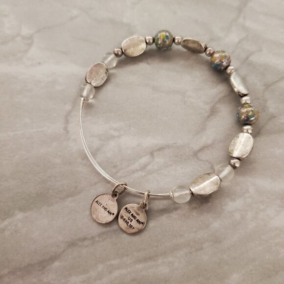 Alex and Ani Silver Lear Green Blue Beaded Expandable Bracelet - Picture 1 of 3